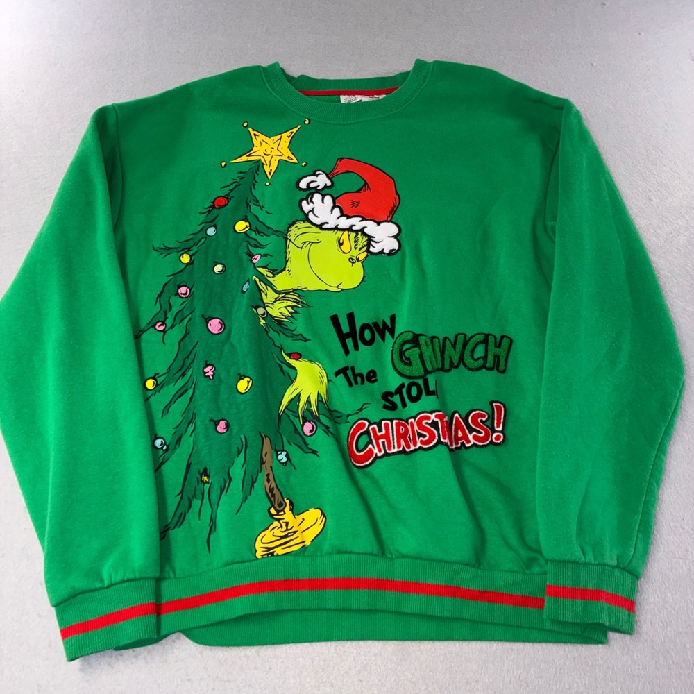 The Grinch Sweatshirt Unisex Medium Green How The Grinch Stole Christmas Graphic